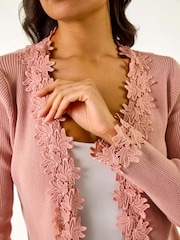 Roman Pink Lace Trim Knit Cardigan - Image 5 of 5