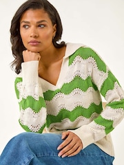 Roman Green Wave Long Sleeve Polo Knit Jumper - Image 1 of 5