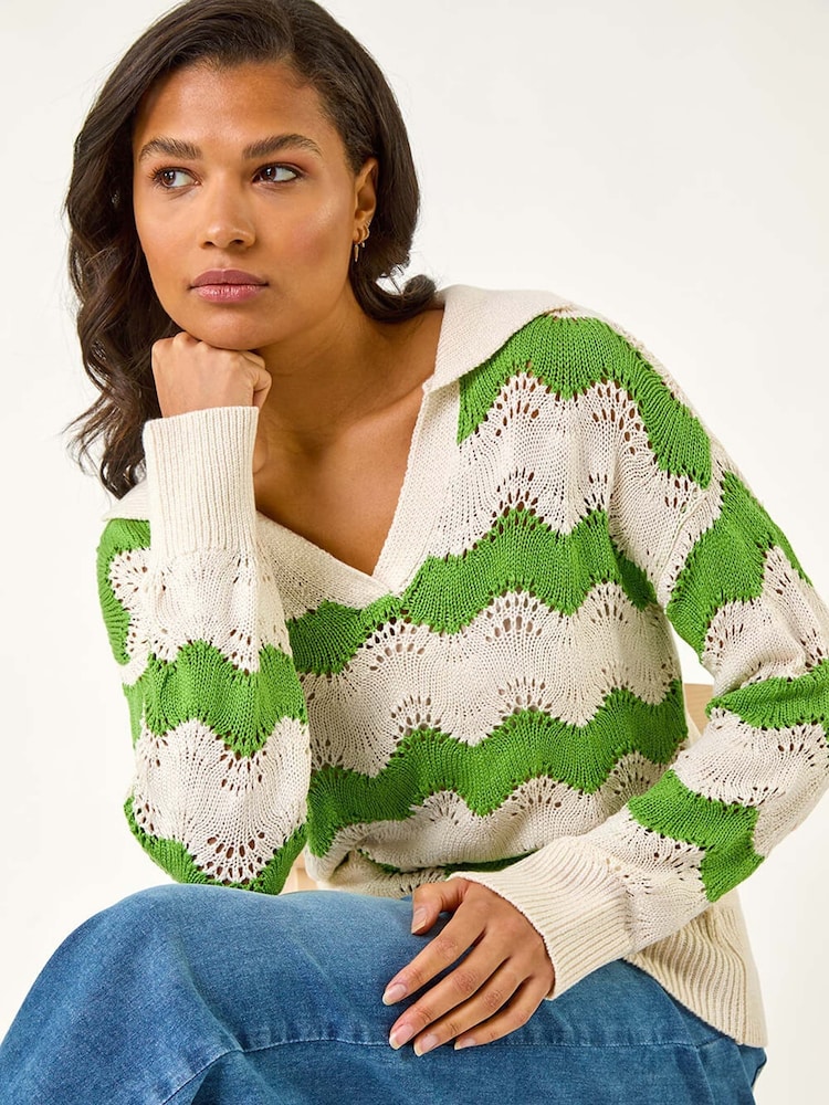 Roman Green Wave Long Sleeve Polo Knit Jumper - Image 1 of 5
