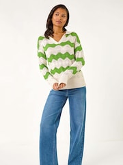 Roman Green Wave Long Sleeve Polo Knit Jumper - Image 2 of 5