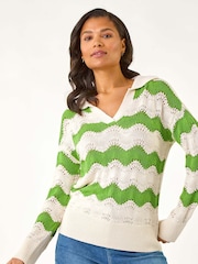 Roman Green Wave Long Sleeve Polo Knit Jumper - Image 4 of 5