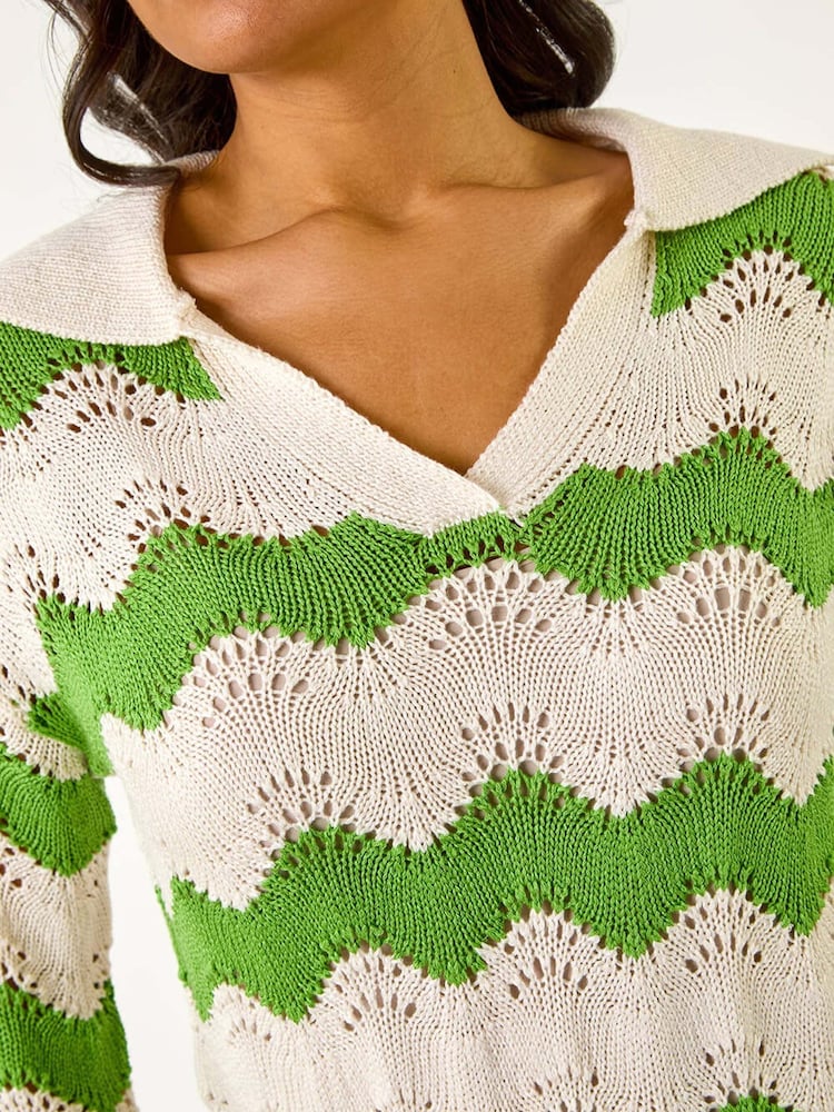 Roman Green Wave Long Sleeve Polo Knit Jumper - Image 5 of 5