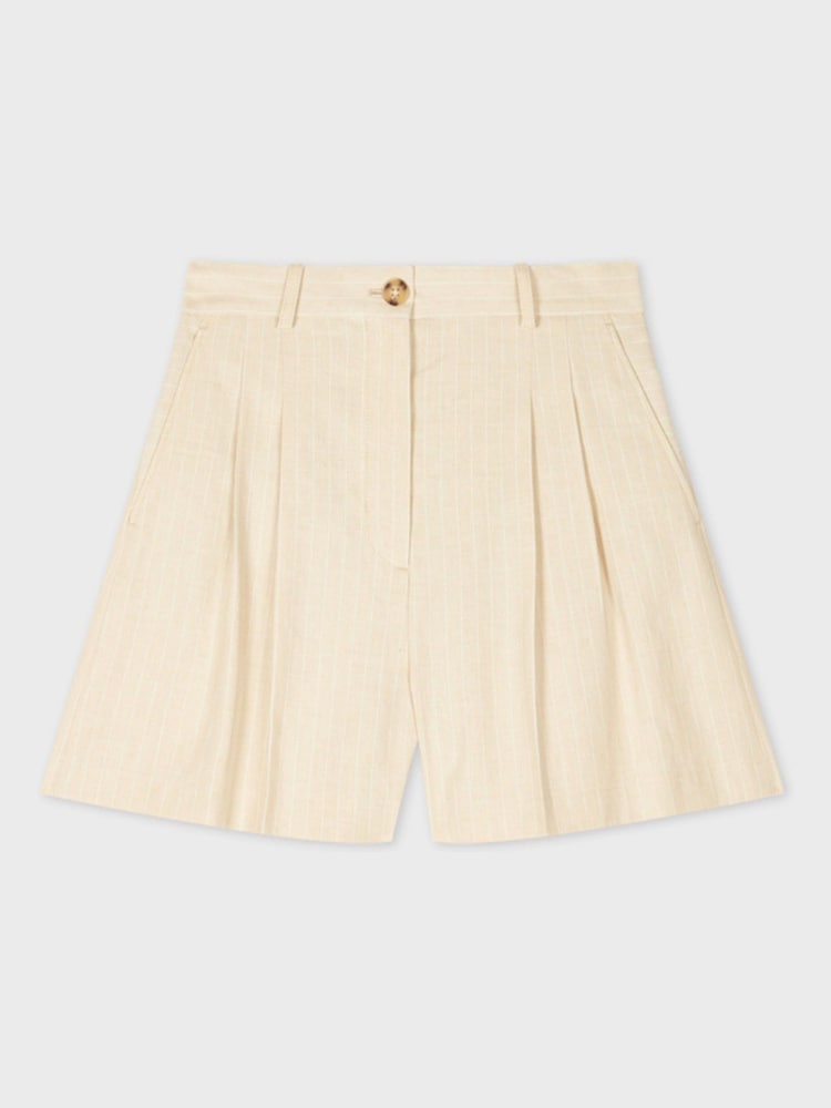 PS Paul Smith Yellow Pleated Pinstripe Shorts - Image 1 of 2