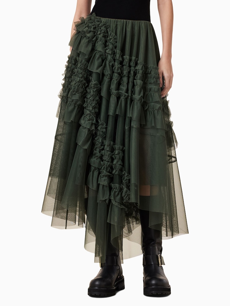 AllSaints Green Jen Tulle Skirt - Image 2 of 9