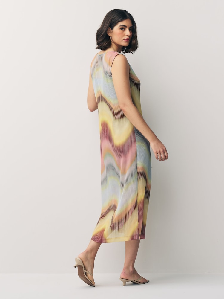 PS Paul Smith Pink Mesh Pleat Swirl Midi Dress - Image 2 of 7