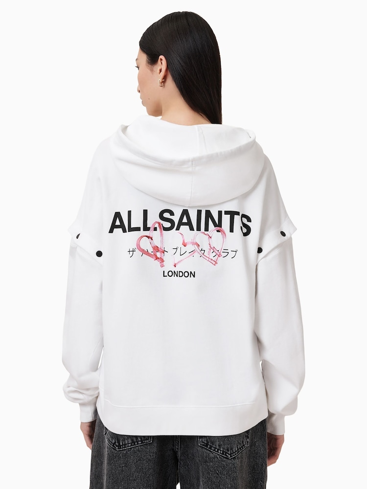 AllSaints White Amore Amphie 100% Organic Cotton Hoodie - Image 2 of 9
