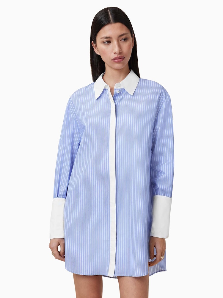 AllSaints Blue Alber Stripe 100% Organic Cotton Dress - Image 1 of 9