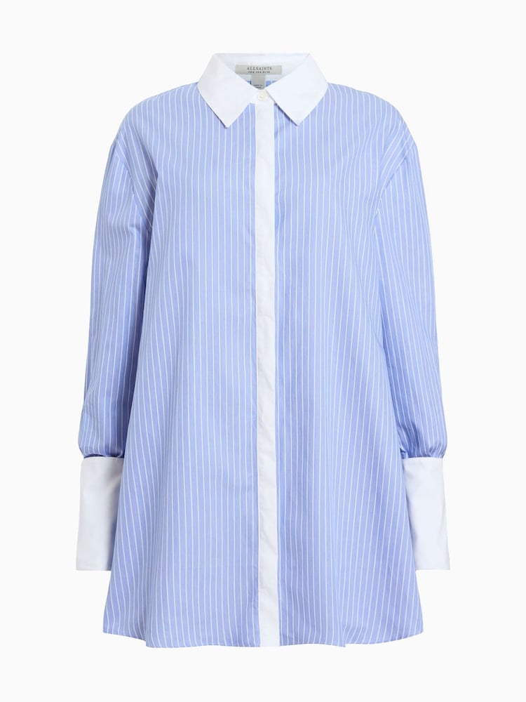 AllSaints Blue Alber Stripe 100% Organic Cotton Dress - Image 9 of 9