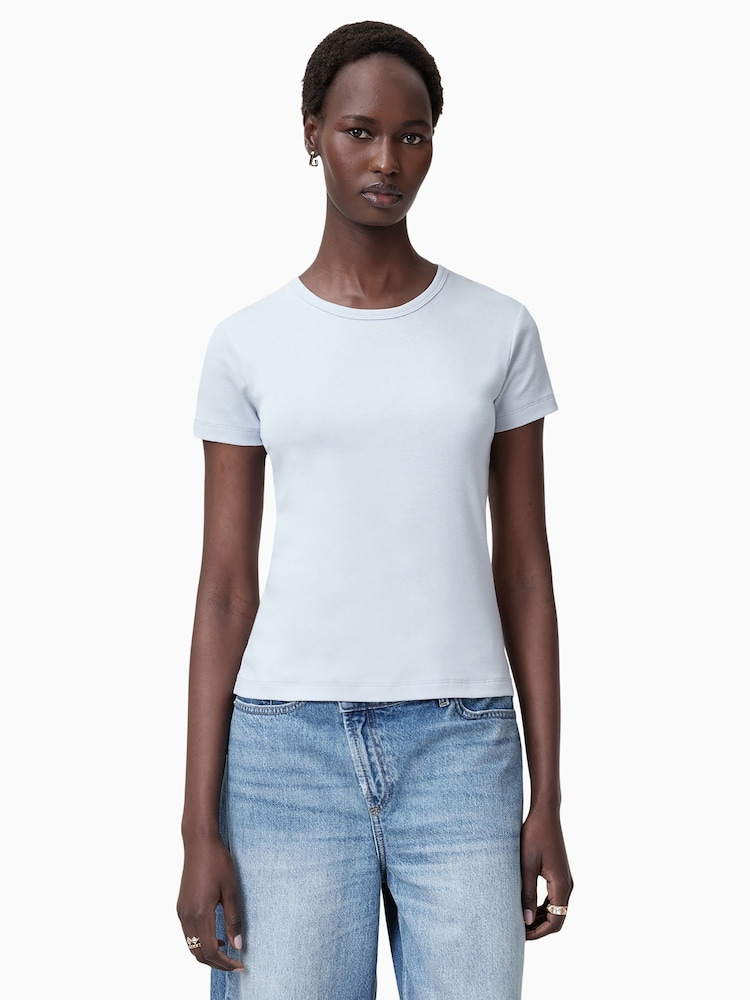 AllSaints Blue Stevie 100% Organic Cotton T-Shirt - Image 1 of 7