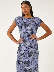 Roman Purple Gathered Shift Floral Print Dress - Image 1 of 5