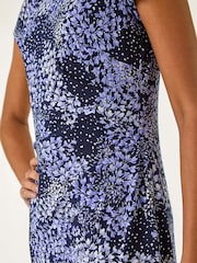 Roman Purple Gathered Shift Floral Print Dress - Image 5 of 5