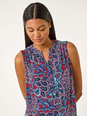Roman Blue Abstract Print Stretch Vest Top - Image 1 of 5