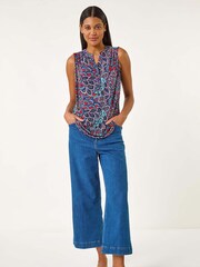 Roman Blue Abstract Print Stretch Vest Top - Image 2 of 5