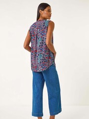 Roman Blue Abstract Print Stretch Vest Top - Image 3 of 5
