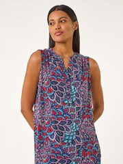 Roman Blue Abstract Print Stretch Vest Top - Image 4 of 5