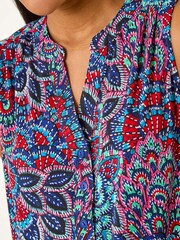 Roman Blue Abstract Print Stretch Vest Top - Image 5 of 5