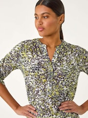 Roman Yellow Animal Print Burnout V-Neck Shirt - Image 1 of 5