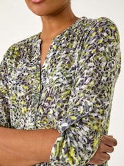 Roman Yellow Animal Print Burnout V-Neck Shirt - Image 5 of 5