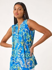 Roman Blue Abstract Print Pintuck Vest - Image 1 of 5