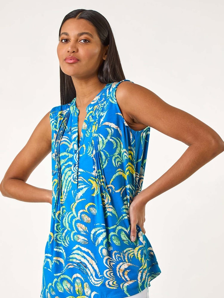 Roman Blue Abstract Print Pintuck Vest - Image 1 of 5