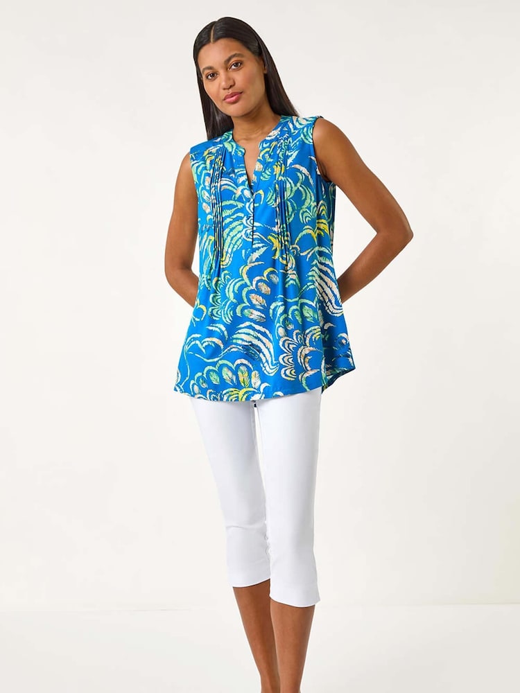 Roman Blue Abstract Print Pintuck Vest - Image 2 of 5