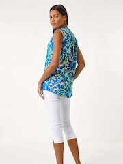 Roman Blue Abstract Print Pintuck Vest - Image 3 of 5