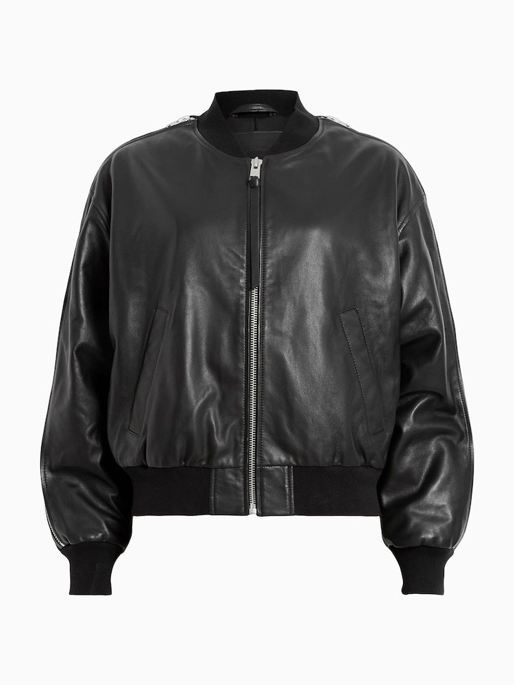 AllSaints Black Zenith Zip Bomber Jacket - Image 8 of 8