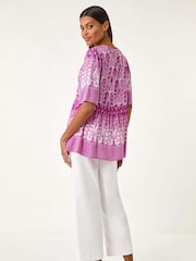 Roman Purple Floral Print Boho Smock Top - Image 3 of 5