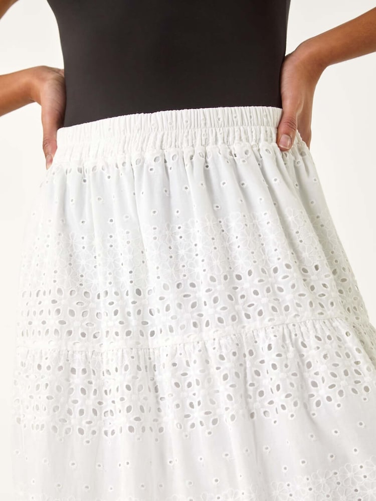 Weiß - Roman Broderie Cotton A-Line Midi 100% Cotton Skirt - Bild 5 von 5 Weiß - Roman Broderie Cotton A-Line Midi 100% Cotton Skirt - Bild 5 von 5