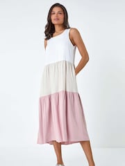 Roman Pink Colourblock Tiered Midi Dress - Image 2 of 5