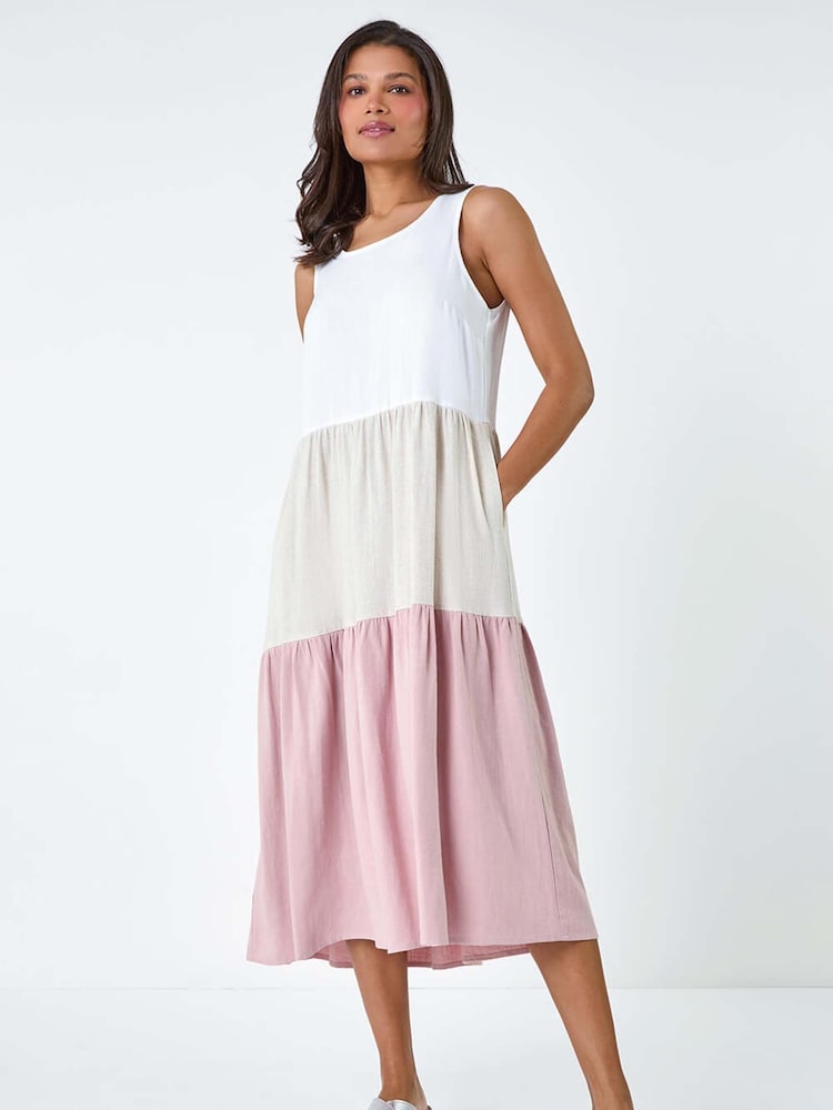 Roman Pink Colourblock Tiered Midi Dress - Image 2 of 5