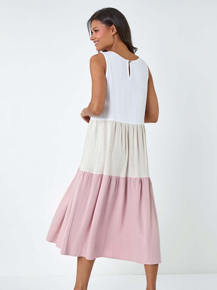 Roman Pink Colourblock Tiered Midi Dress - Image 3 of 5