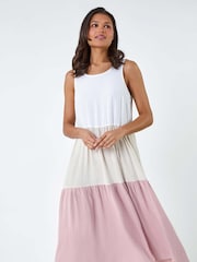 Roman Pink Colourblock Tiered Midi Dress - Image 4 of 5