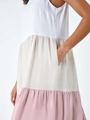 Roman Pink Colourblock Tiered Midi Dress - Image 5 of 5