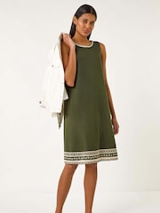 Roman Green Embroidered Trim Stretch Jersey Shift Dress - Image 1 of 5