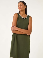 Roman Green Embroidered Trim Stretch Jersey Shift Dress - Image 2 of 5