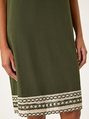 Roman Green Embroidered Trim Stretch Jersey Shift Dress - Image 5 of 5