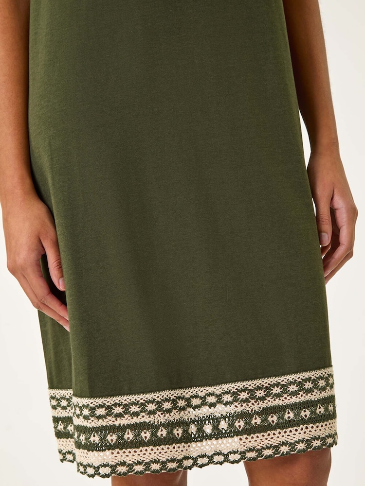 Roman Green Embroidered Trim Stretch Jersey Shift Dress - Image 5 of 5