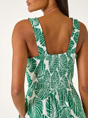 Roman Green Leaf Print V-Neck Stretch Midi Dress - Image 5 of 5