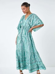 Roman Green Tie Back Tassel Detail Tiered Dress - Image 1 of 5