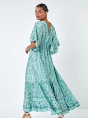 Roman Green Tie Back Tassel Detail Tiered Dress - Image 3 of 5