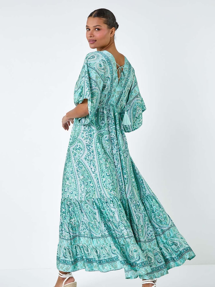 Roman Green Tie Back Tassel Detail Tiered Dress - Image 3 of 5