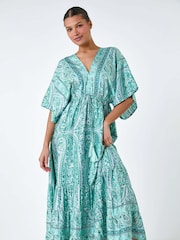 Roman Green Tie Back Tassel Detail Tiered Dress - Image 4 of 5