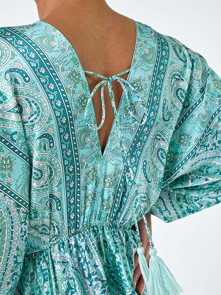 Roman Green Tie Back Tassel Detail Tiered Dress - Image 5 of 5