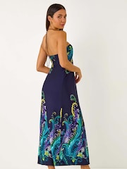 Roman Blue Paisley Beaded Necklace Bandeau Maxi Dress - Image 3 of 5