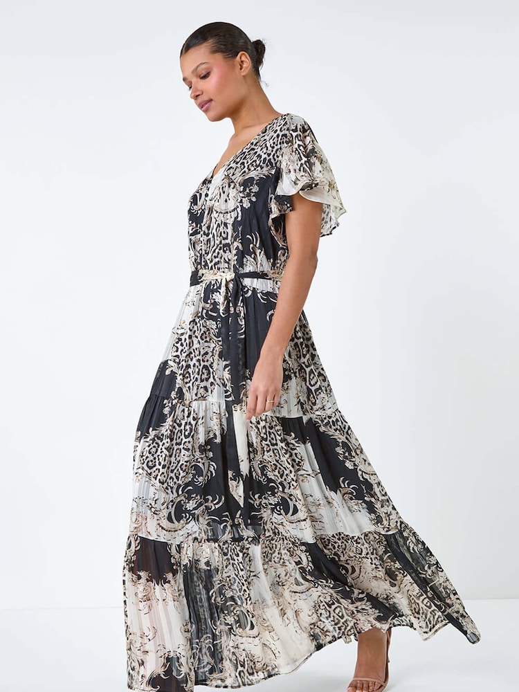 Roman Brown Animal Print Shimmer Tiered Maxi Dress - Image 2 of 5