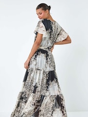Roman Brown Animal Print Shimmer Tiered Maxi Dress - Image 3 of 5