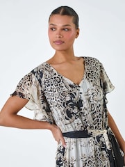 Roman Brown Animal Print Shimmer Tiered Maxi Dress - Image 4 of 5