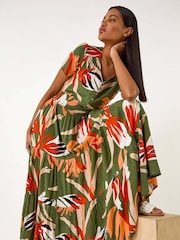 Roman Green Leaf Print Tiered Maxi Dress - Image 1 of 5