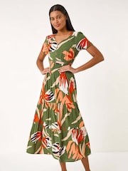 Roman Green Leaf Print Tiered Maxi Dress - Image 2 of 5